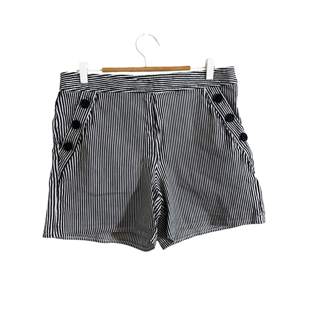Trina Turk Magnifico Striped Sailor Shorts Women's High‎ Waist Button Nautical - Picture 5 of 13